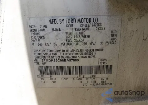 2008 Ford Edge Limited z USA, uszkodzony, nr VIN 2FMDK39C98BA57880